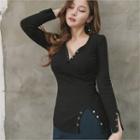 Long-sleeve V-neck Ribbed Tee