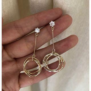 925 Sterling Silver Rhinestone Layered Hoop Dangle Earring