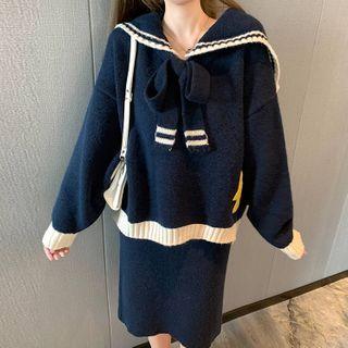 Sailor Collar Sweater / Midi Straight-fit Skirt