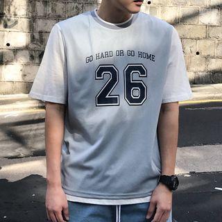 Number Mock Two-piece Short-sleeve T-shirt