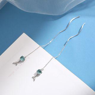 Sterling Silver Beaded Fishtail Earrings  - Earring