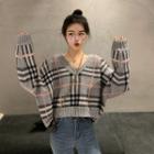 Loose-fit Plaid Knit Sweater As Shown In Figure - One Size