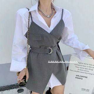 V Neck Sleeveless Dress / Plain Long-sleeve Shirt Dress