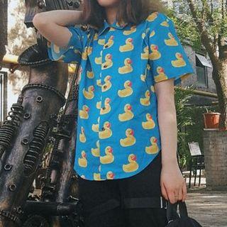 Couple Matching Short-sleeve Duck Patterned Shirt