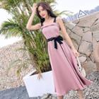 Tie Waist Midi Sleeveless A-line Dress