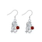 Fashion Elegant Geometric Earrings With Red Austrian Element Crystal Silver - One Size