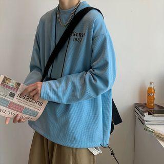 Lettering Waffle Drawstring Sweatshirt