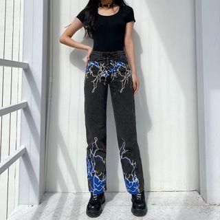 Straight-fit Lightning Print Jeans