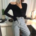 Skew Neck Long-sleeve T-shirt