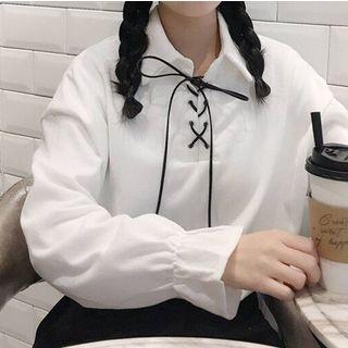 Bell-sleeve Lace-up Blouse