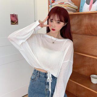 Drawstring-cuff Long-sleeve T-shirt