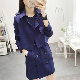 Set: Plain Jacket + Double-breasted Sleeveless Dress