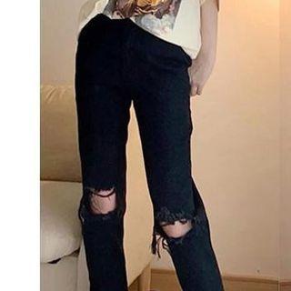 High-waist Shift Ripped Denim Pants