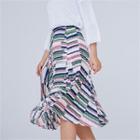 Asymmetric-hem Patterned Pleated Skirt
