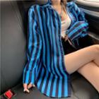 Oversized Stripe Shirt Stripe - Black & Blue - One Size