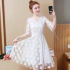 Flower Short-sleeve A-line Mesh Dress