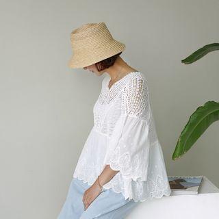 Crochet-panel Eyelet-lace Blouse