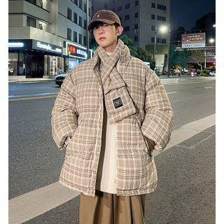 Mock Two-piece Plaid Padded Zip Jacket