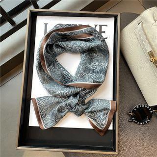 Print Silk Scarf Box Set - Blue & Coffee - One Size