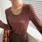 Round-neck Plain Cropped Top With Chain