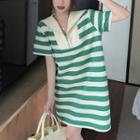 Short-sleeve Half-zip Striped T-shirt Dress