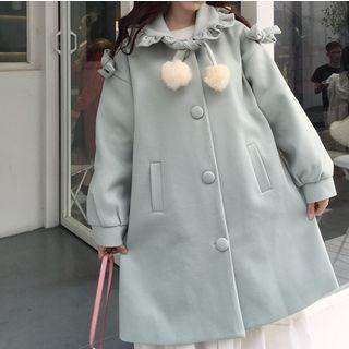 Ruffle Trim Collared Single-breasted Coat