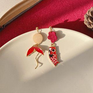 Non-matching Carp Fish Dangle Earring Fish Tail Irregular Drop Earring - One Size