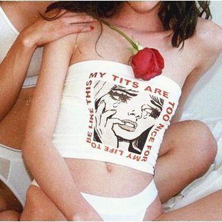 Lettering Print Cropped Tube Top