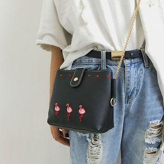 Flamingo-embroidered Bucket Bag