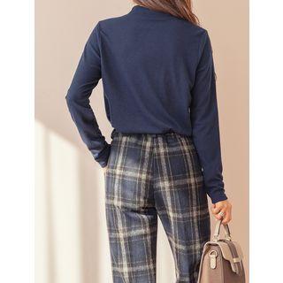 Plus Size Turnup-hem Wool Blend Check Pants