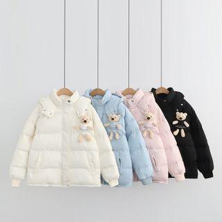 Padded Bear Plush Hooded Zip Jacket