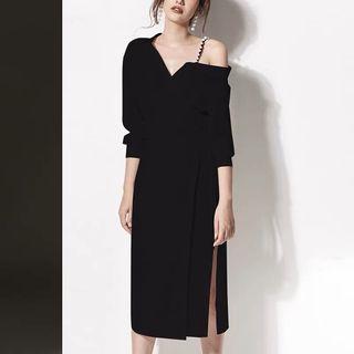 Cold-shoulder Long-sleeve Midi Shirt Dress