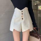 High-waist Half-button Wide-leg Shorts