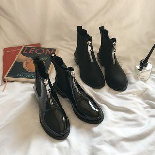 Pointed Block Heel Zip-front Ankle Boots