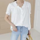 Puff-sleeve Crochet-trim Blouse Ivory - One Size