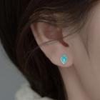 Leaf Stud Earring 1 Pair - Aqua Green & Silver - One Size