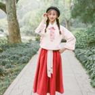 Set: Traditional Chinese Embroidered Knit Top + A-line Skirt