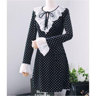 Long-sleeve Polka Dot A-line Dress