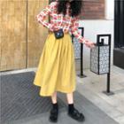 Long-sleeve Floral Top / Midi A-line Skirt