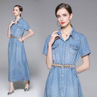 Short-sleeve Dotted Denim Dress