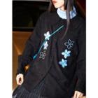 Long-sleeve Collared Floral Embroidered Blouse