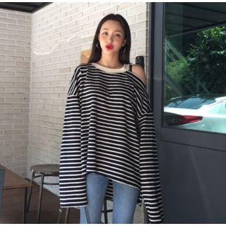 Striped Cutout Long-sleeve T-shirt