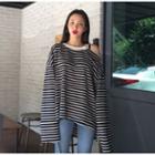 Striped Cutout Long-sleeve T-shirt