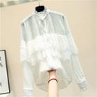 Stand Collar Lace Shirt White - One Size