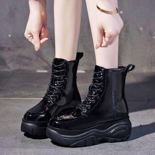 Platform Chunky Lace Up Hidden Wedge Short Boots