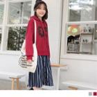 Striped Panel Mock Two Piece Lettering Hooded Dress