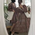 Floral Long-sleeve A-line Dress / Midi Dress