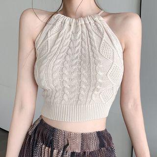 Halter Knit Top Tank Top - Khaki - One Size