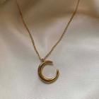 Stainless Steel Moon Pendant Necklace E167 - Necklace - Moon - One Size