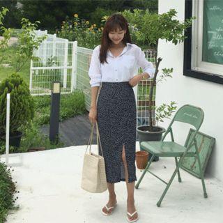 Wrap-front Patterned Long Skirt